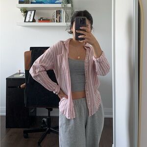Zara pink and white stripped (seersucker) linen shirt